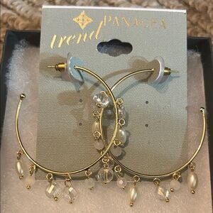 Panacea Gold Hoop Earrings with Crystal Accents NIB